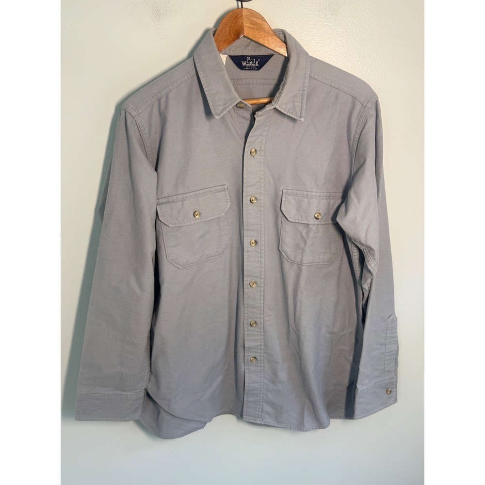 Woolrich Mens Vintage Made in USA Grey Chamois Cloth Cotton Work Shirt Large